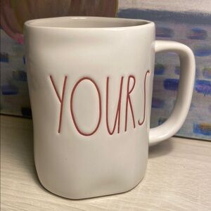 Rae Dunn White Mug with Red 'YOURS' Text